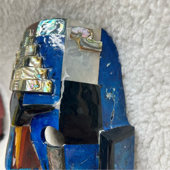 Oaxaca Mayan Aztec mosaic lapis black brown abalone burial decor mask stands 8.5 - Picture 13 of 14